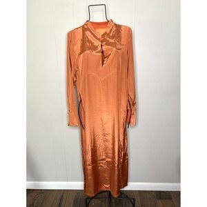 Vintage Loulou De La Falaise Sz M Orange Satin‎ Full Length Kaftan Dress Sleeves